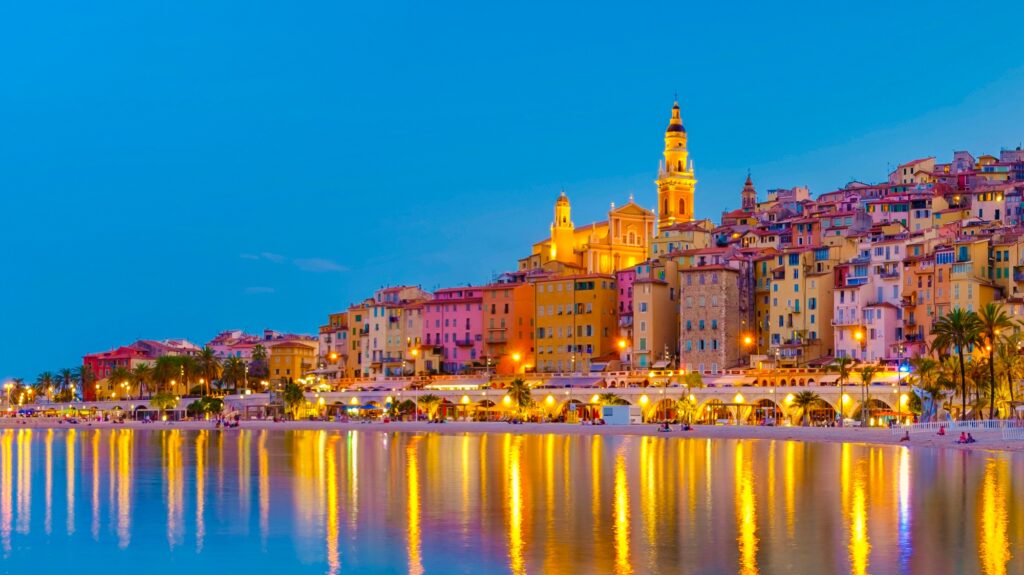 Menton, Provence-Alpes-Cote d'Azur, France Europe during summer evening