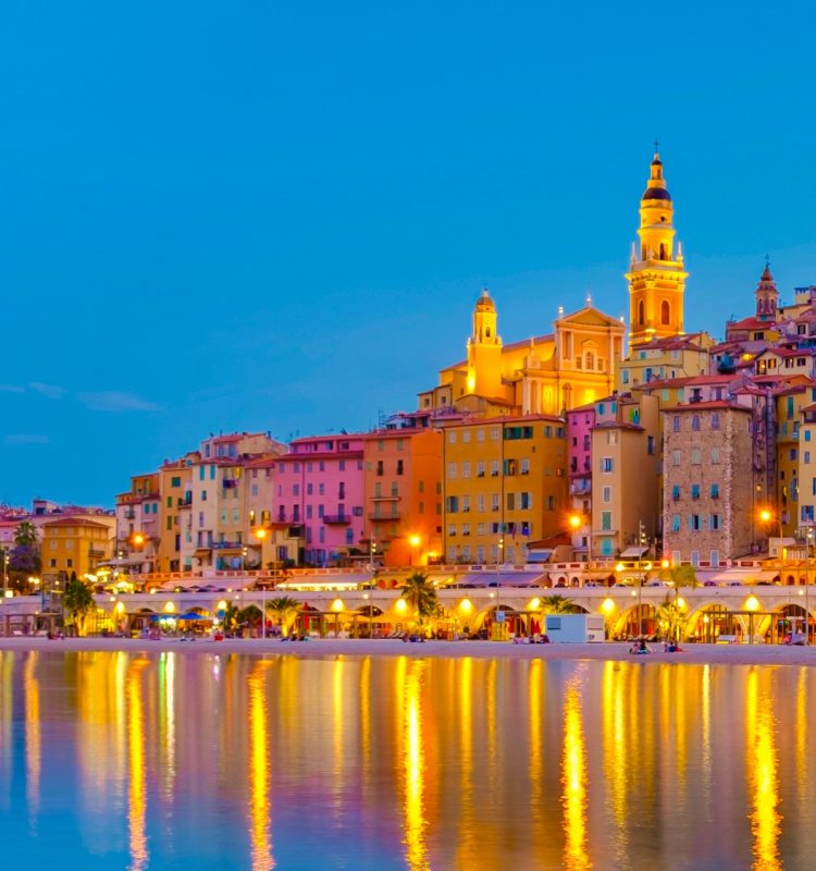 Menton, Provence-Alpes-Cote d'Azur, France Europe during summer evening
